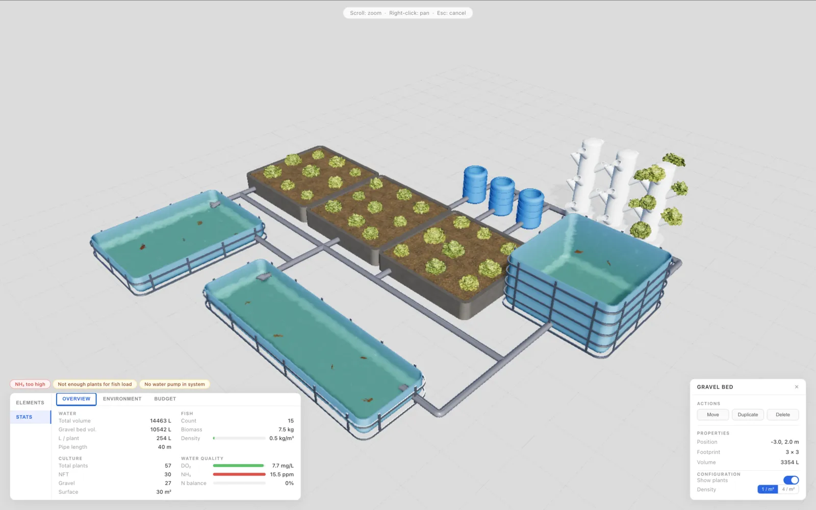 Aquaponic farm 3D design tool