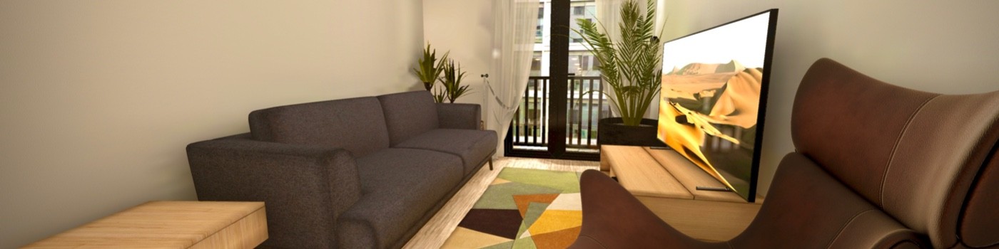 Virtual living room — Unity render of the apartment digital twin