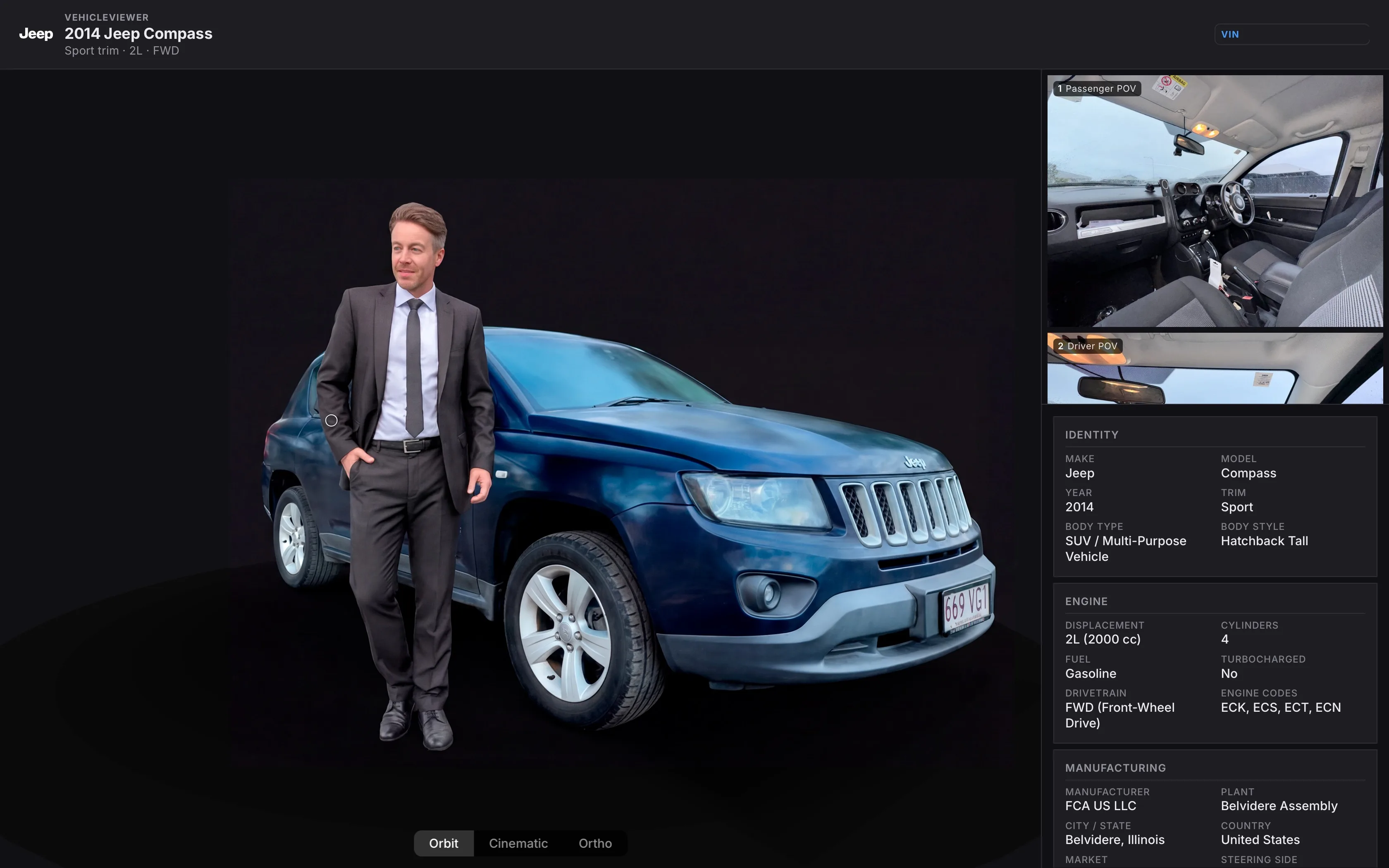 CarViewer split-pane layout with 3D model and specs