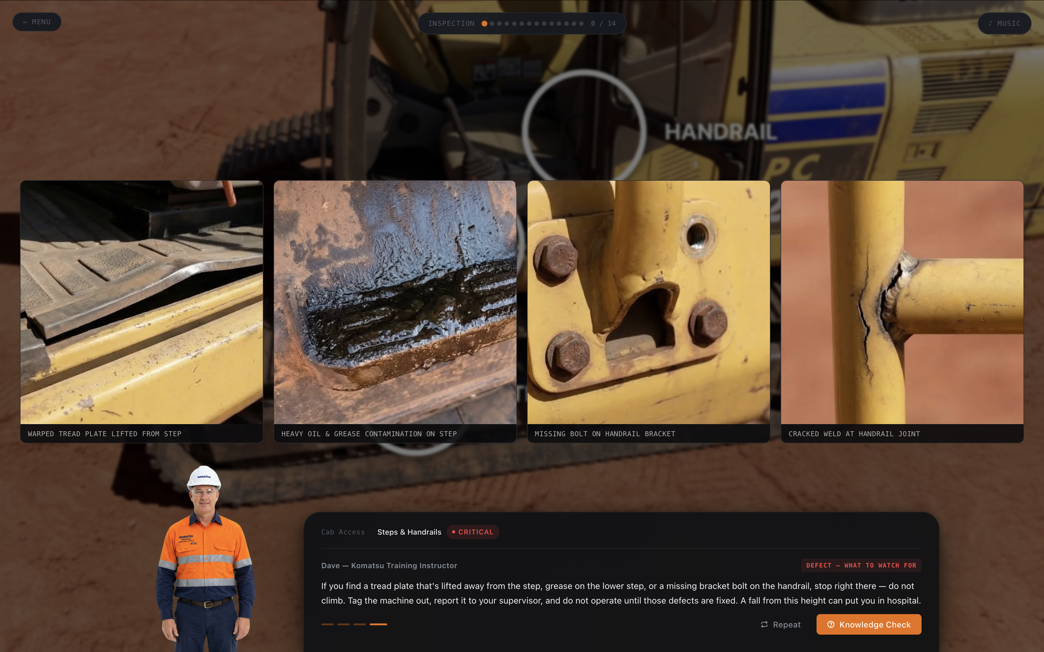 AI-generated defect examples for steps and handrails