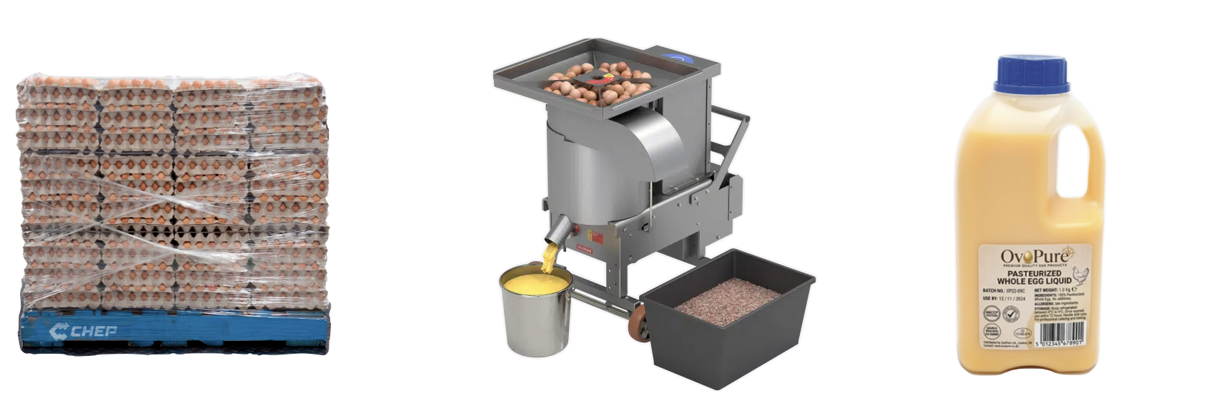 From raw egg pallets to cracking machine to pasteurised liquid egg