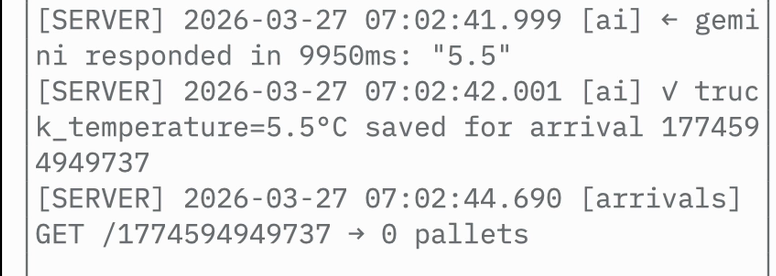 Gemini server response — extraction logged in under 10 seconds