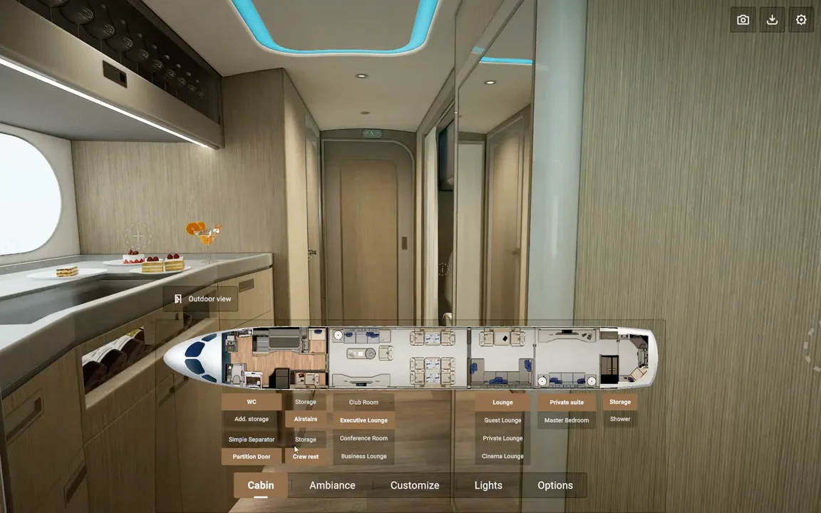 Galley view with embedded floorplan and zone navigation menu